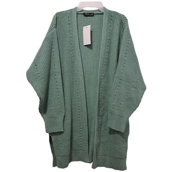 CCK Style Wool Blend Chunky Open Front Cardigan Size 3xl US 14-16 Lime Green NWT - Picture 1 of 15